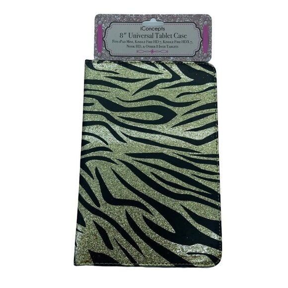 iConcepts Universal Tablet Case Zebra Glitter Gold Stripes 8 Inches - Picture 1 of 8